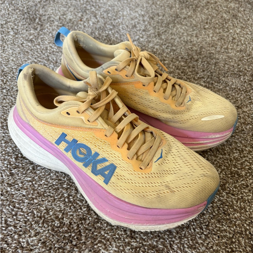 Hoka bondi 8 orange and Pink Running Shoes - W 8.5